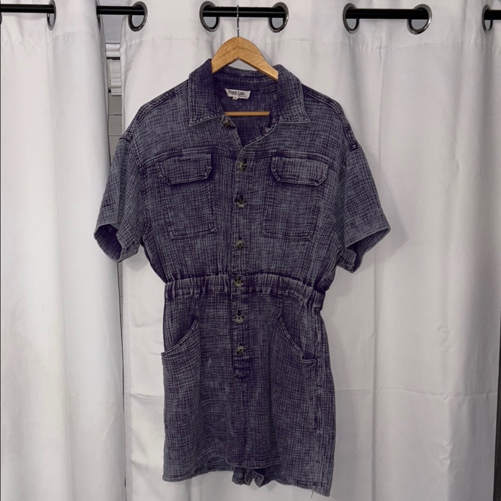 Peach Love California Purple Textured Button-Up Romper